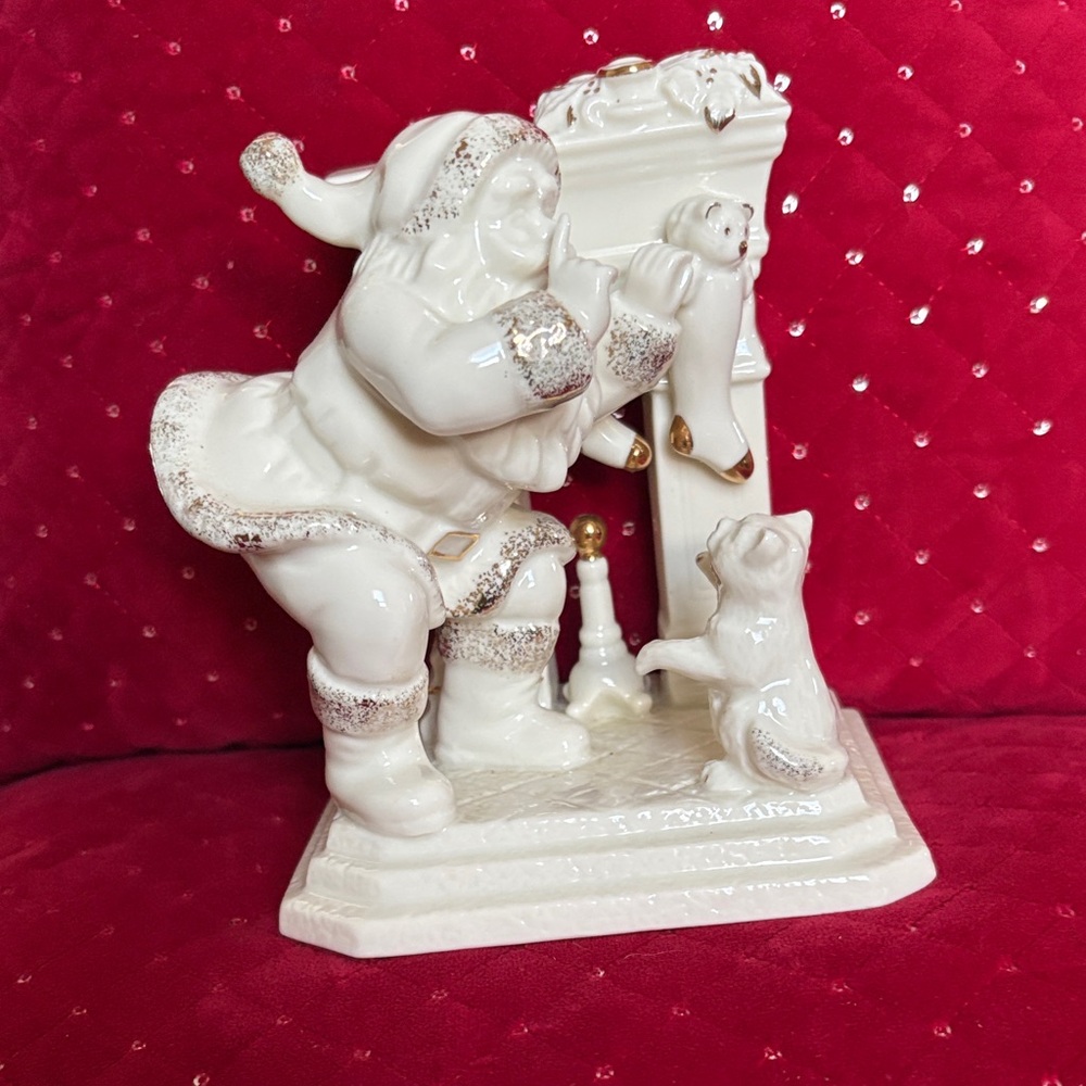 Mikasa White and Gold Santa with Stocking Figurine